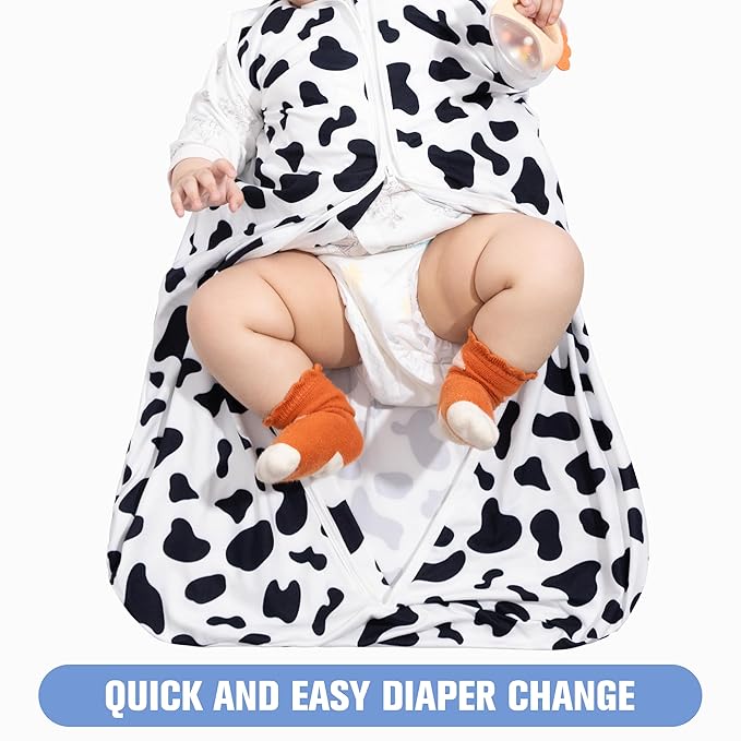Baby Sleep Sack 18-24 Months Baby Wearable Blanket 100% Rayon Cotton 2-Way Zipper Toddler Sleeping Sack，Comfy Soft Lightweight TOG 0.3（Cow Print）