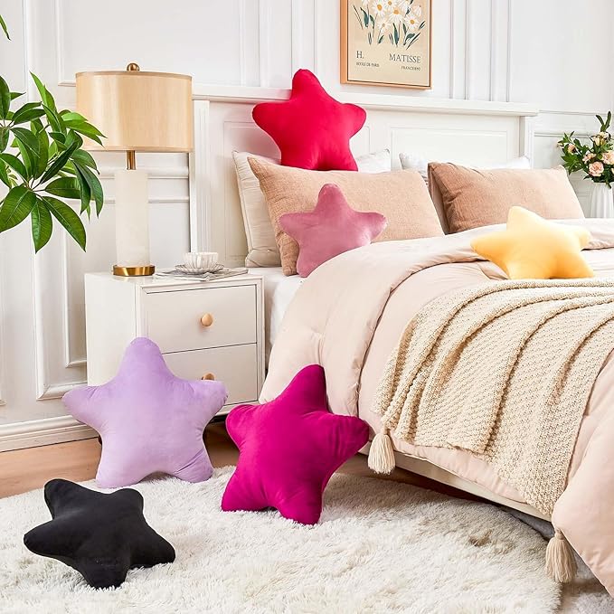Lavender Star Throw Pillow, Cute Star Pillow Room Decor, Soft 14.9" Star Shaped Decorative Throw Pillow for Bedroom, Star Plush Floor Cushions Pillows