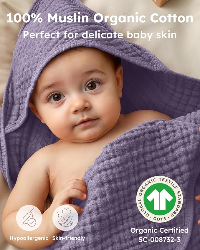 Yoofoss Hooded Baby Towels for Newborn 2 Pack 100% Muslin Organic Cotton Baby - Image 2