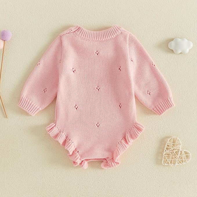 Mubineo Baby Girl Fall Winter Clothes Basic Plain Cute Sweater Romper Outfit - Image 4