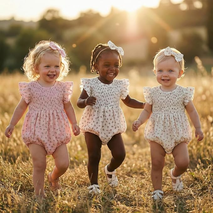 Kavousa Newborn Baby Girl Clothes Summer Bubble Romper Headband Outfit - Image 6