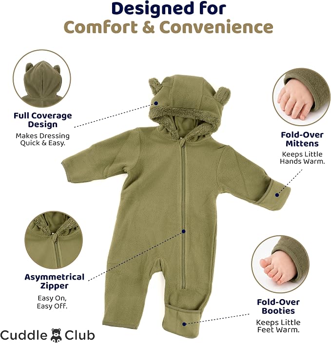 Cuddle Club Fleece Baby Bunting Bodysuit Hoodie, Newborn - Image 3