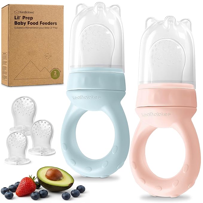 KeaBabies Baby Fruit Feeder 2pk - Silicone Baby Food Feeder for Babies 6-12 Months, Breast Milk Popsicle for Teething, Weaning, Freeze Frozen Solid Food, BPA-Free Infant Feeding Essential (Peace)