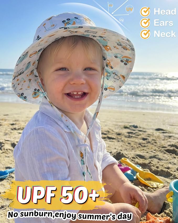 Baby Sun Hat Kids Summer Sun Protection Toddler Bucket Hat Wide Brim Adjustable - Image 4