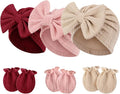 Newborn Baby Hats and Mittens Set Infant Bow Beanie Cap Toddler Gloves Newborn by AQOKKA