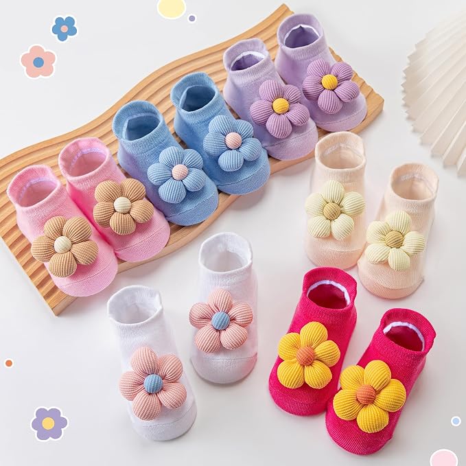 Baby Toddler Girl Socks 6 Pairs Non Slip Infants Newborn Grip Cotton Socks | - Image 4