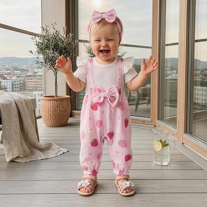 YINGISFITM Newborn Baby Girl Summer Clothes Short Sleeve Bubble Romper Bow - Image 3