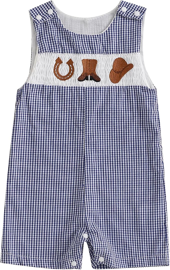 Newborn Baby Boys Sleeveless Seersucker Romper One Piece Straps Overalls by Arvbitana
