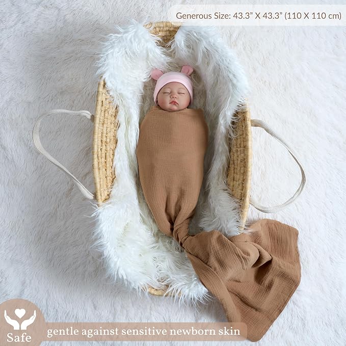 Meracorallo Muslin Swaddle Blanket, 100% Cotton Receiving Blanket, Tan | Soft - Image 2