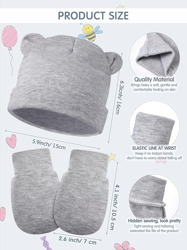 Geyoga 12 Pcs Baby Hat | Newborn Hats Mittens - Image 2