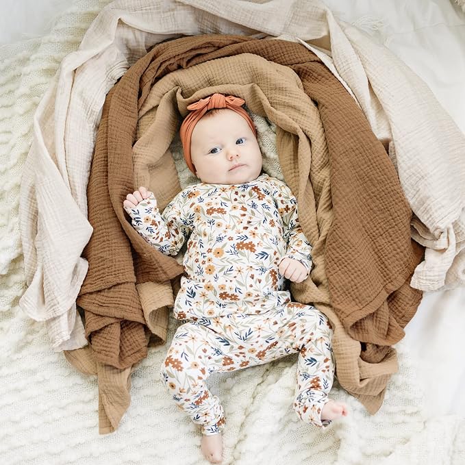 Konssy 3-Pack Muslin Baby Swaddle Blankets, 47 x 47 in Receiving Blankets | - Image 2