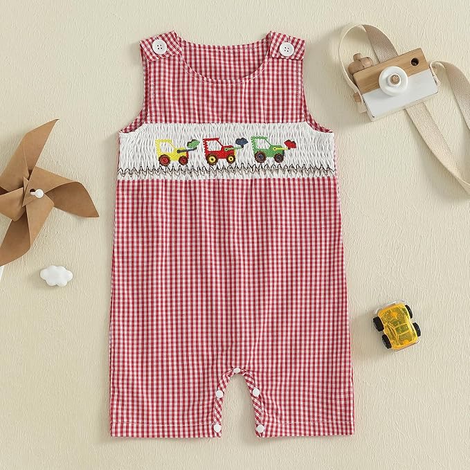 Newborn Baby Boys Sleeveless Seersucker Romper One Piece Straps Overalls - Image 2