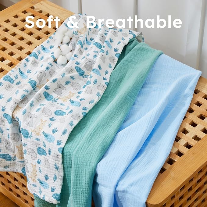 5 Pack Muslin Swaddle Blankets & Baby Burp Cloths, Soft & Breathable Cotton - Image 2