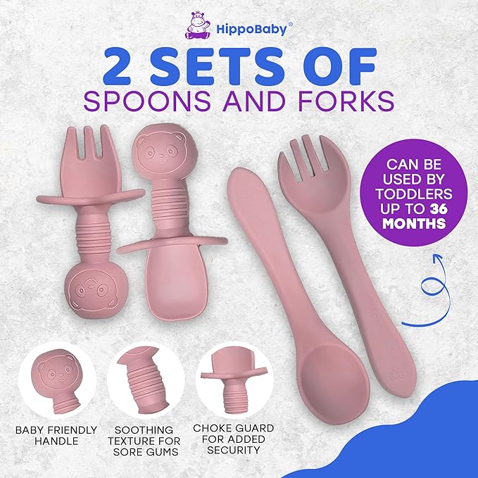 Baby Led Weaning Supplies |10 Piece Silicone Baby Feeding Set, Baby Toddler Bib Cup Divided Plate and Bowl Self Feeding Spoons Dish Set | Baby Utensils,Toddler Feeding Supplies (Rose Quartz)