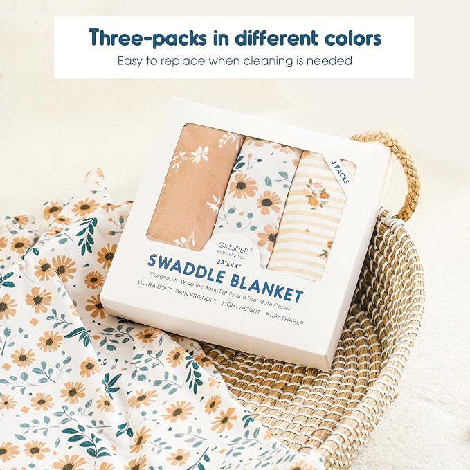 3-Pack Ultra Soft Stretchy Jersey Knit Baby Swaddle Blankets, 33x44 | Snug - Image 6