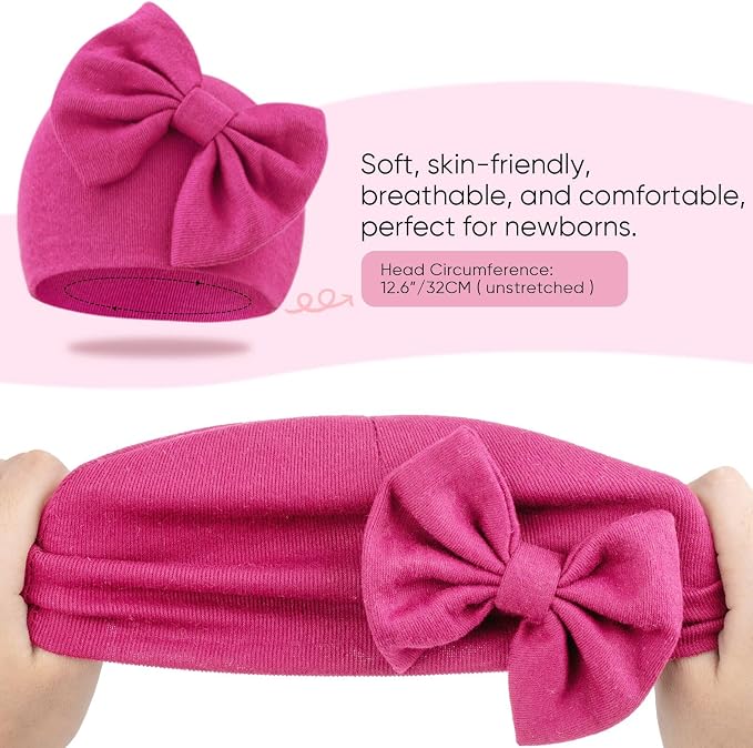 BQUBO Newborn Girls Hats Baby Hat and Mittens Set Infant Caps Bow Hospital - Image 7