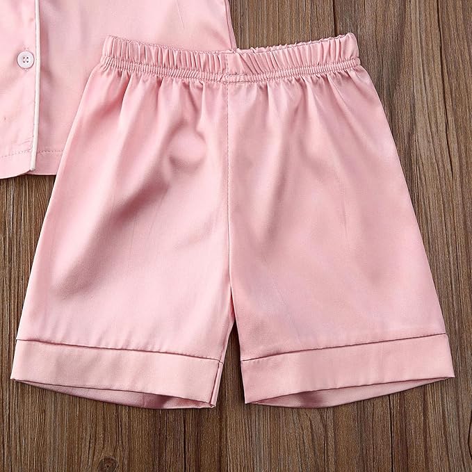 Kids Baby Girl Boy Satin Pajamas Set Button Down Sleep Shirt Top+Long Pants - Image 6