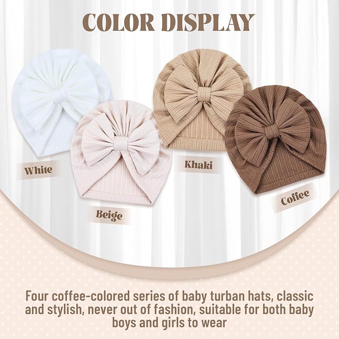 Cinaci 4 Pieces Baby Girls Turban Hats - Image 4