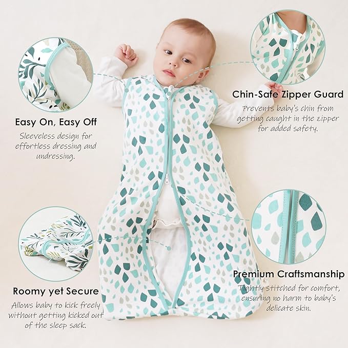 Cute Castle Baby Sleep Sack 12-18 Months - Lightweight 100% Cotton 2-Way Zipper TOG 0.5 Infant Wearable Blanket, Newborn Essentials Toddler Sleep Clothes (3 Pack Green)
