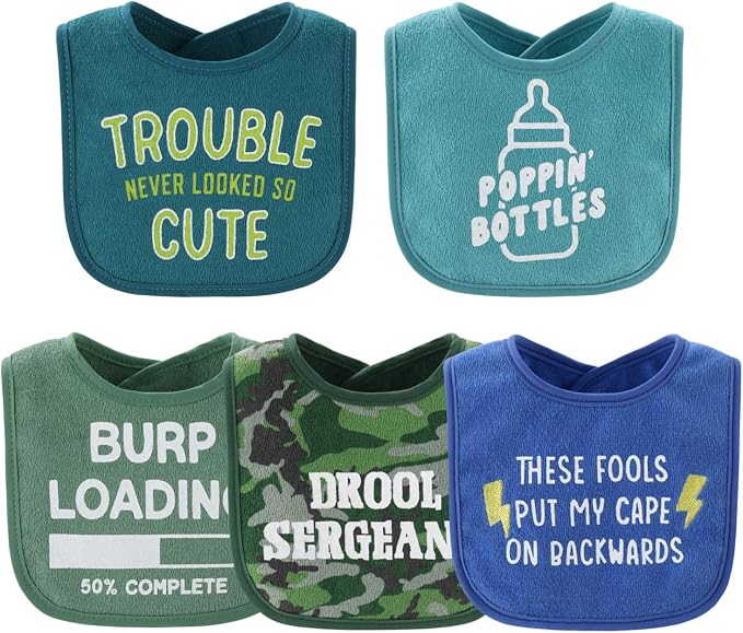 The Peanutshell Baby Boy Terry Bibs Set of 10-100% Cotton, Absorbent Baby Bibs - Image 4