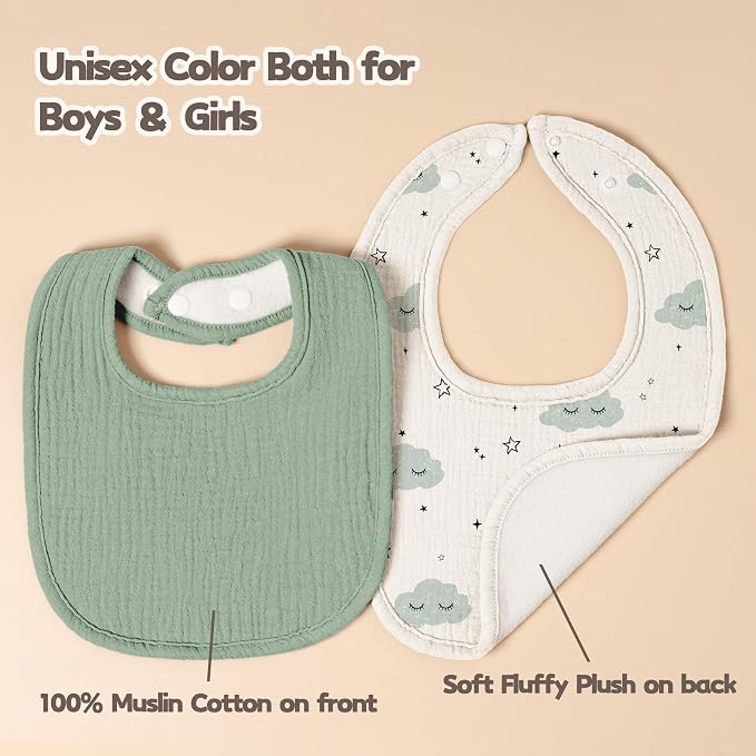 Susurration Muslin Baby Bibs 8 Pack Bandana Drool Bibs, Soft Square Adjustable - Image 5