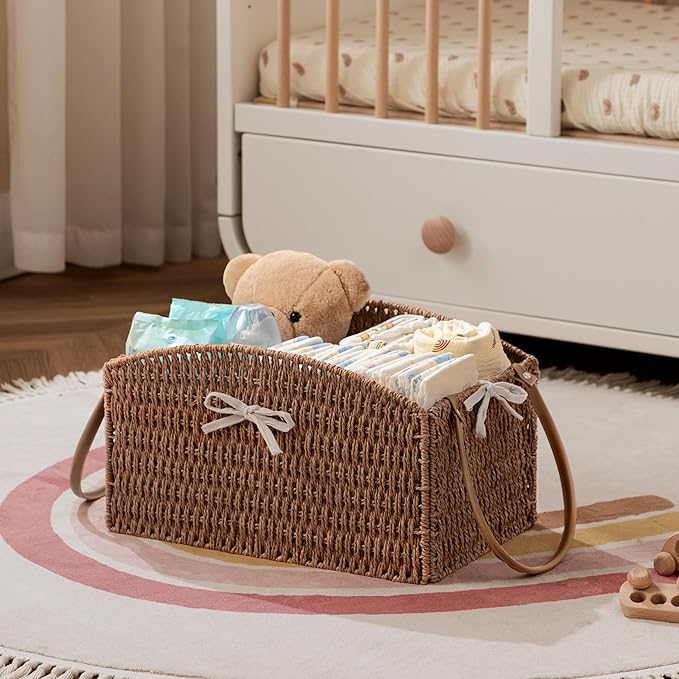 HBlife Diaper Caddy Organizer, Hand-Woven Storage Basket for Diapers & Baby Essentials - Elegant Curved Design, Ideal Gift for Baby Shower & Registry Must-Have
