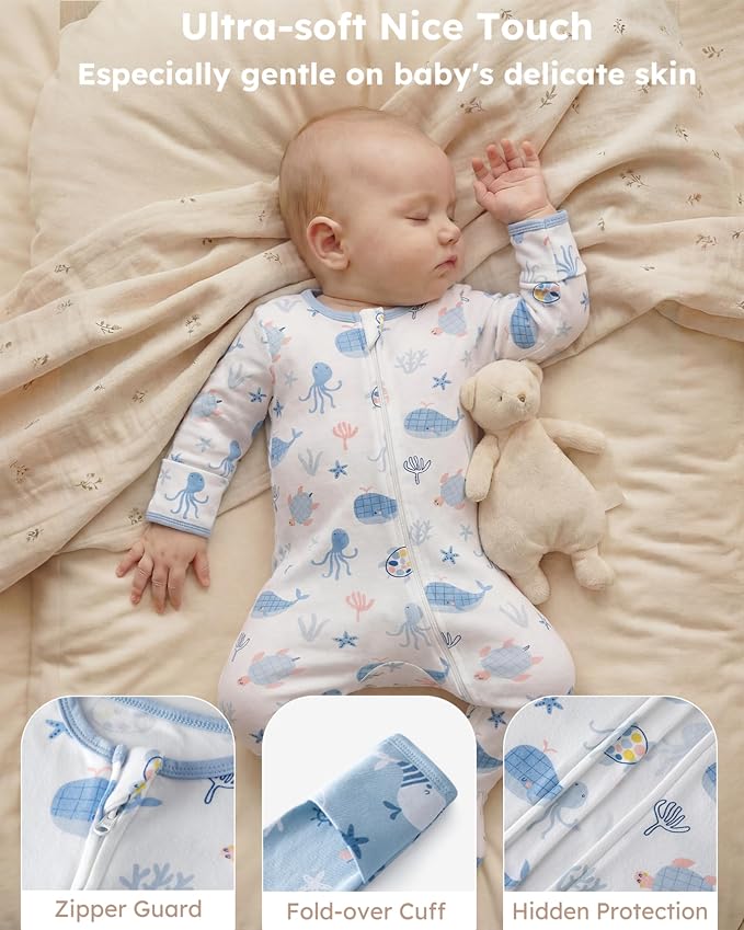 Baby Sleepers 100% Cotton Footie Pajamas, Newborn 0-3 3-6 6-9 Months - Image 4