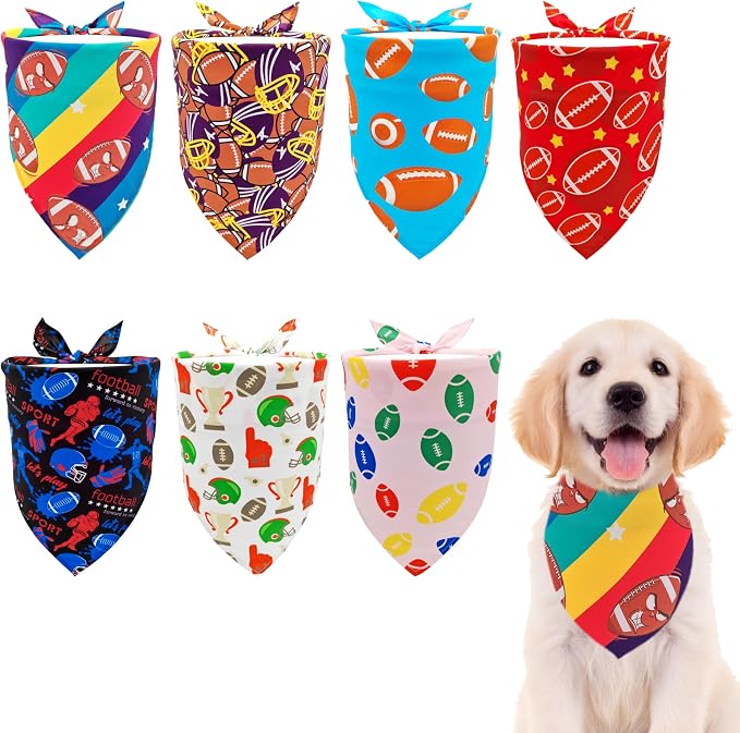 7 PCS Medium Football Dog Bandanas Hemming Seam Edge Dog Bandana by Bestwishforyou