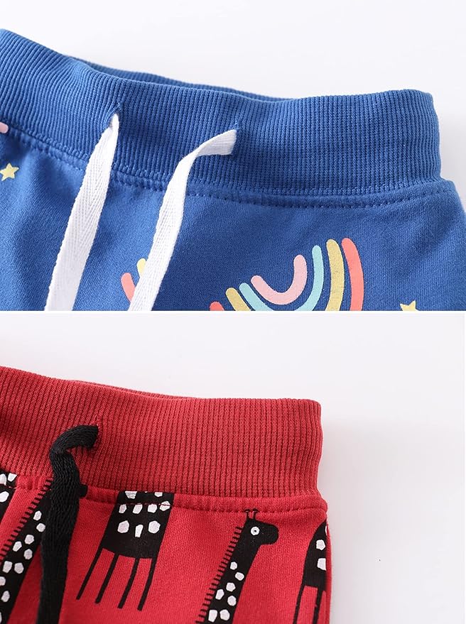HUAER& Baby Boy's Jogger Pants Dinosaur Car Animal Print Drawstring Elastic Sweatpants 2-Pack