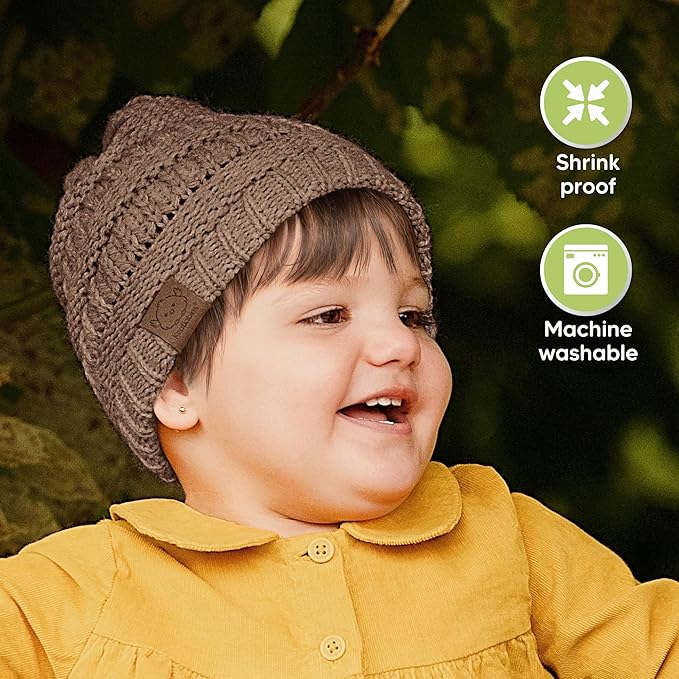 3-Pack Baby Beanies for Boys, Girls - Stretchy Knit Baby Hats, Cute Newborn & Toddler Winter Hat, Soft & Warm Infant Beanie 6-36 Months (Pecan, M)