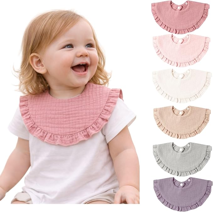 Baby Cotton Muslin Ruffled Bibs-Set of 6 by JumiLux