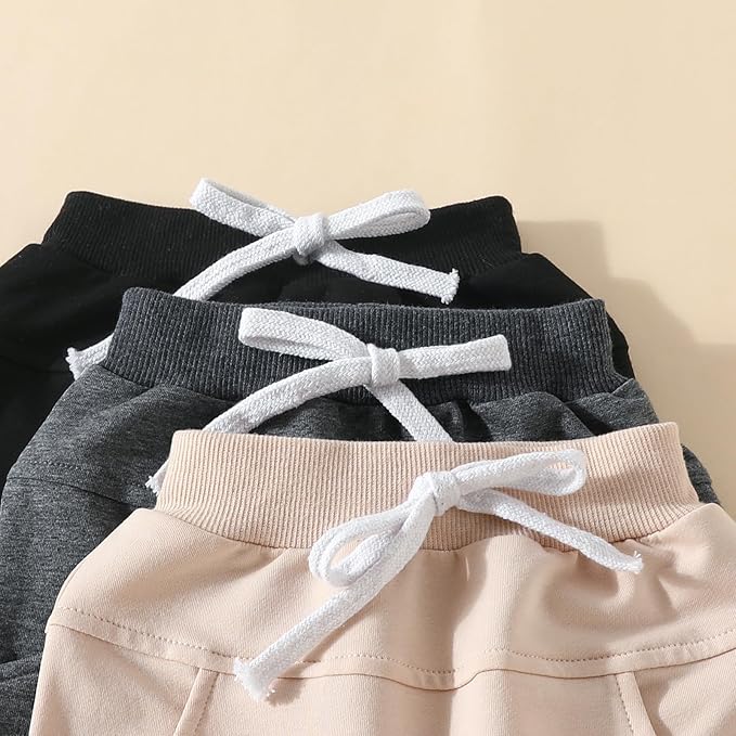 Sejardin Toddler Baby Boy Girl Pants 3 Pack Solid Color Elastic Waist Jogger Sweatpants Newborn Infant Casual Bottoms