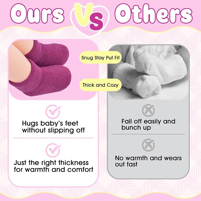 8 Pairs Newborn Socks Thick Cotton Terry Turn Cuff Baby Socks 0-6 Months Cute - Image 4