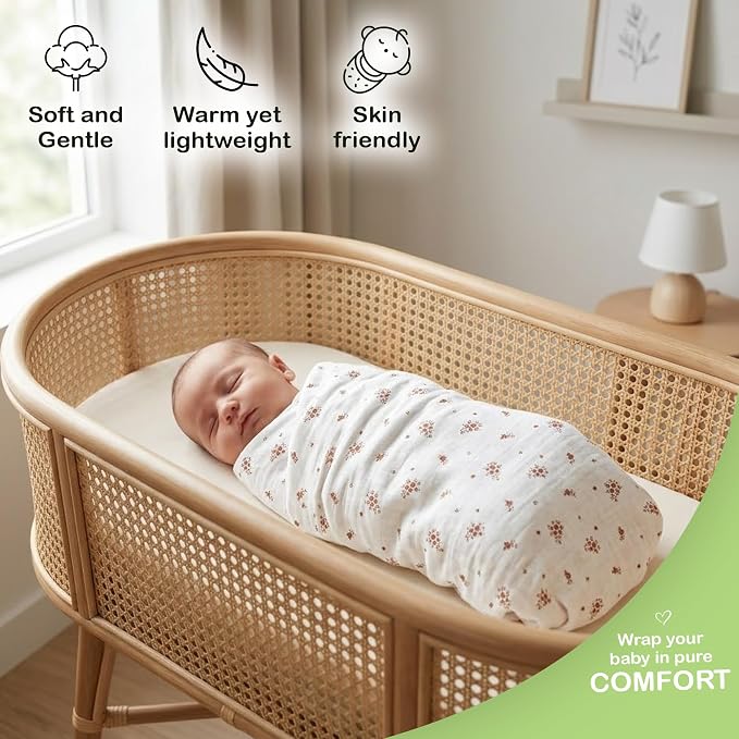 100% Organic Cotton 2 PK Muslin Swaddle Blanket Boy Gift 47x47 in | Oeko-TEX - Image 6