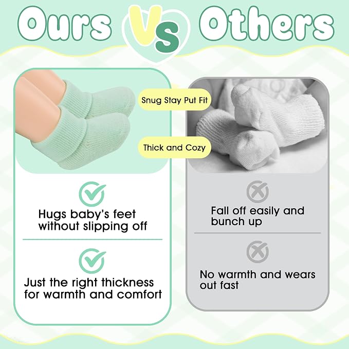 8 Pairs Newborn Socks Thick Cotton Terry Turn Cuff Baby Socks 0-6 Months Cute - Image 3