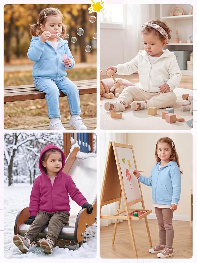 Cooraby 3 Pieces Baby and Toddler Girls Fleece Full-Zip Hoodies Lightweight - Image 6