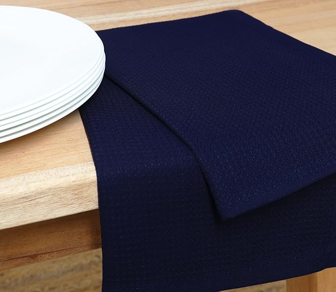 PurpleEssences Waffle Weave Kitchen Towel, 100% Cotton - 15 x 25 Inches, with Hanging Loop Ultra Soft Absorbent Quick Drying Dish Cloth, Tea and Hand Towels, 6 Pack - Fall Thanksgiving - Navy Blue