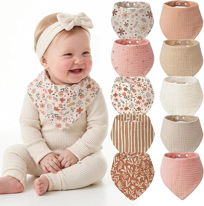 Tunnkit Muslin Baby Bibs, 10 Pack Bandana Bibs, Triangular Bibs | Extra by Tunnkit