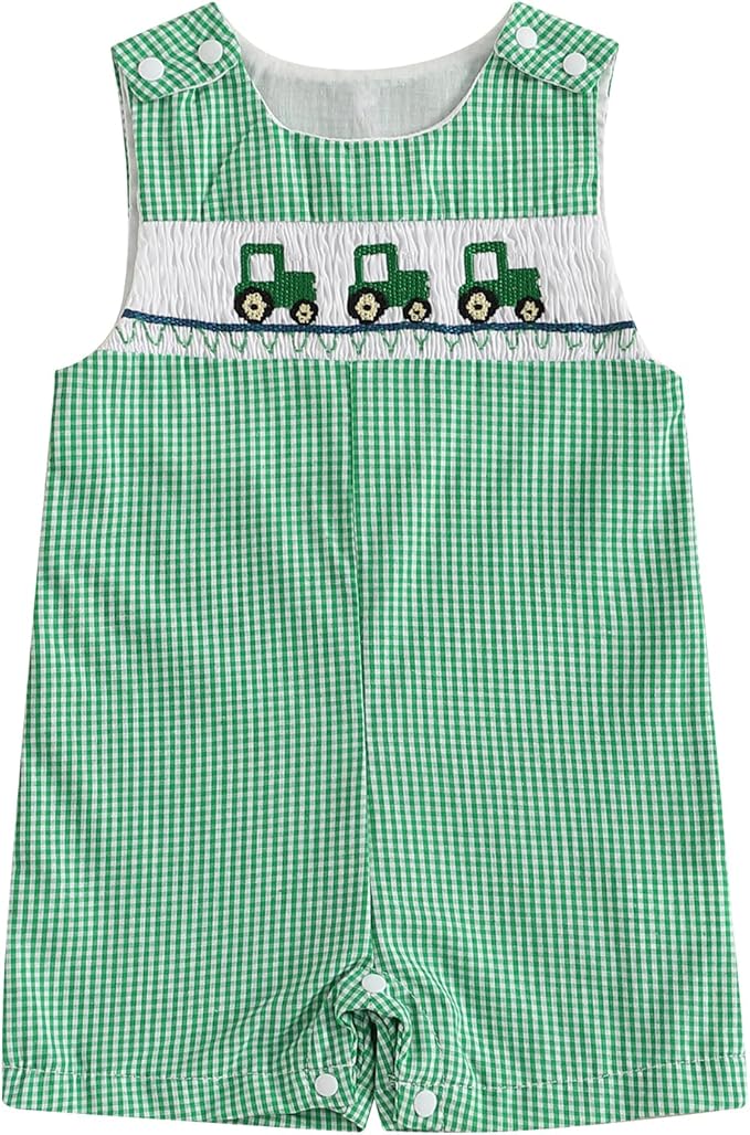 Newborn Baby Boys Sleeveless Seersucker Romper One Piece Straps Overalls by Arvbitana