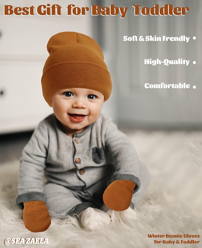 Baby Hats and Mittens Set Infant Toddler Beanie Cap Newborn Gloves - Image 4