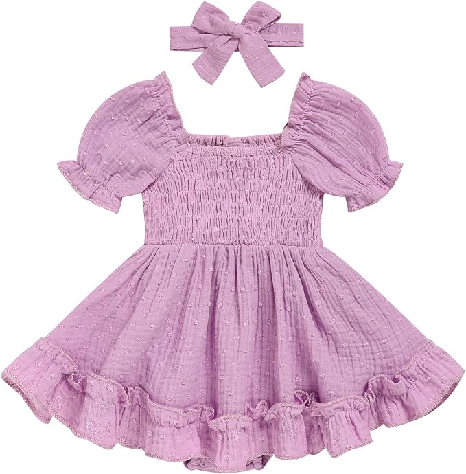 GRNSHTS Baby Girl Romper Dress, Puff Sleeve Smocked Outfit by GRNSHTS