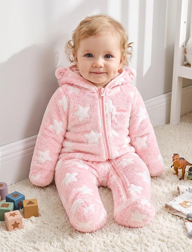 Jecson Baby Snowsuit Newborn Bear Hooded Fleece Outfit Baby Clothes 0M-12M - Image 6