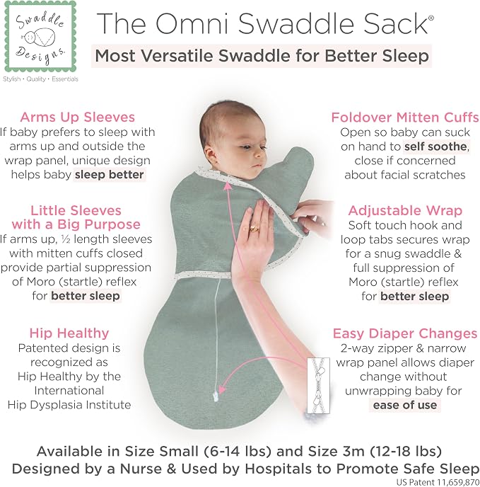 SwaddleDesigns 6-Way Omni Swaddle Sack, Arms Up Swaddle - Image 2