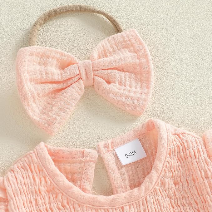 Kavousa Newborn Baby Girl Clothes Summer Bubble Romper Headband Outfit - Image 4