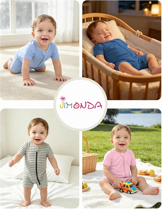 Jimonda Baby Romper Short Sleeve 2-Way Zipper Pajamas Cotton | 2-Pack, One Piece - Image 6