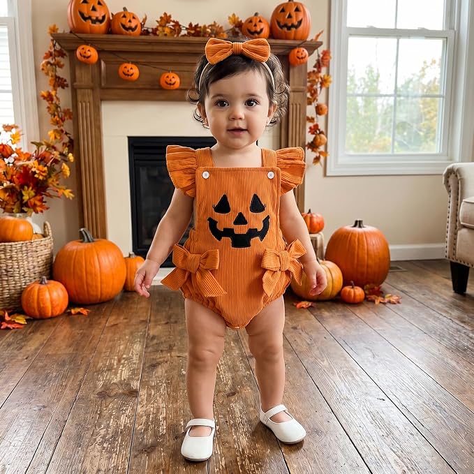 YINGISFITM My First Halloween Baby Girl Outfit Newborn Pumpkin Bubble Romper - Image 3