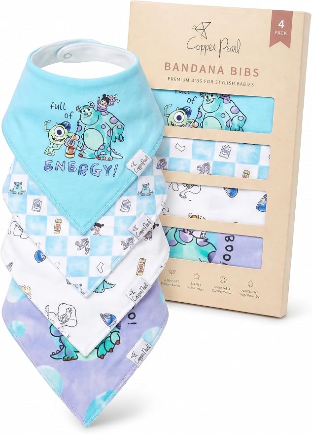 Copper Pearl Baby Bibs 4 Pack, Printed Bandana Drool Bibs by CopperPearl