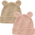 Hadetoto Cotton Baby Beanie Winter Knitted Hat, 2 Pack | Bear Ear Design by Hadetoto
