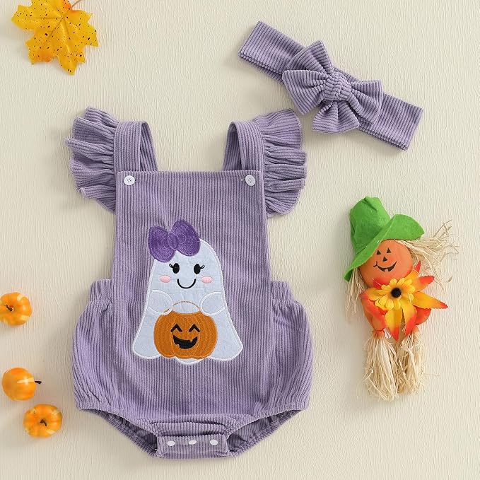 YINGISFITM My First Halloween Baby Girl Outfit Newborn Pumpkin Bubble Romper - Image 5