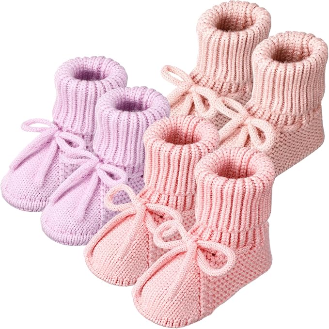 Evervibe 3 Pair Knitted Baby Booties | 100% Cotton, 0-6 Months Newborn by Evervibe